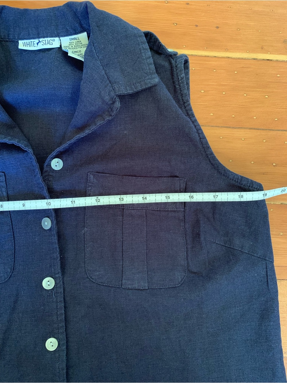 Sleeveless Button-Front Linen Navy Shirt Dress - Picture 3 of 4